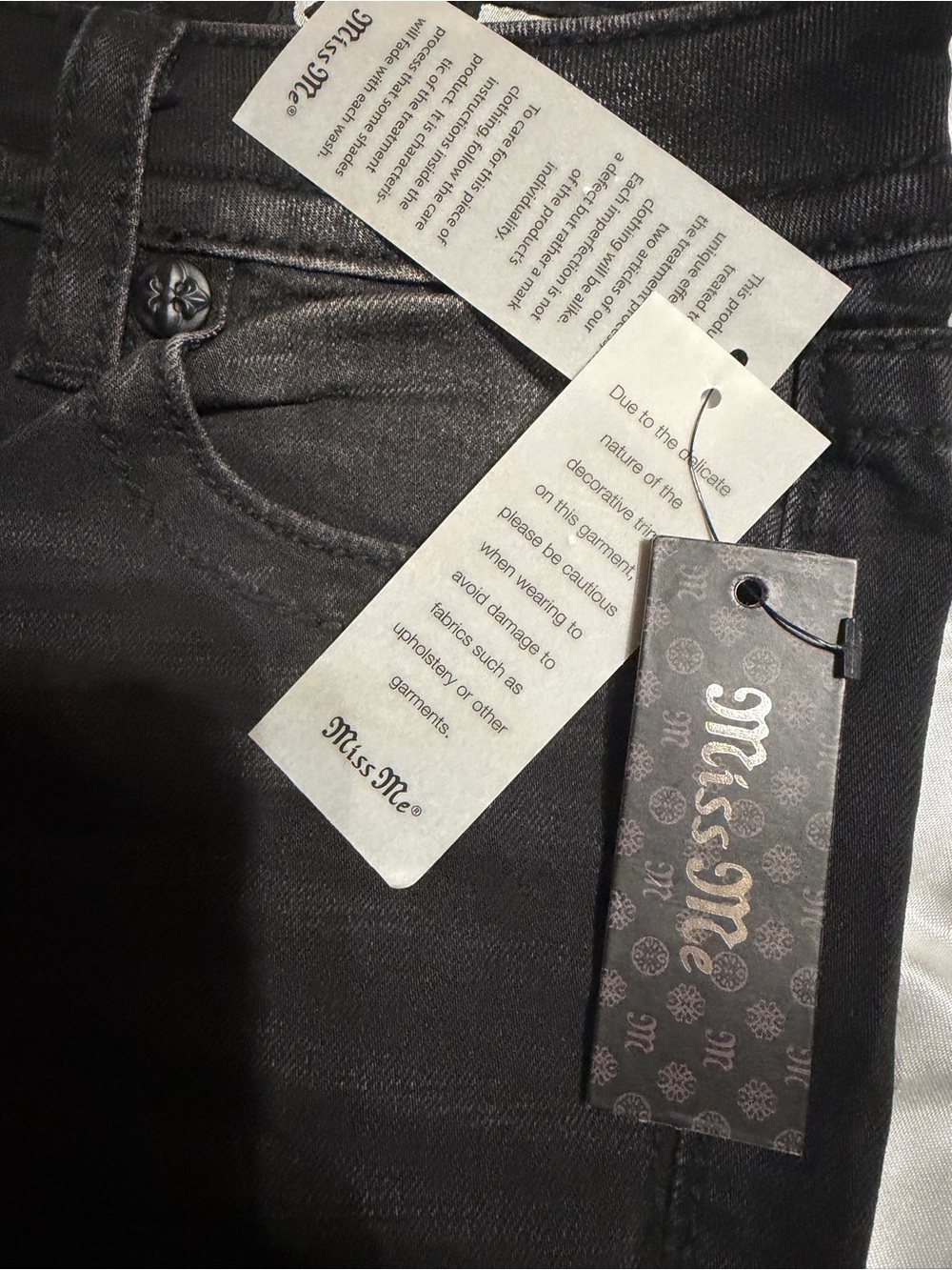 Miss Me Black Washed Skinny Jeans with Sequin Wing Back Pockets - Picture 3 of 6